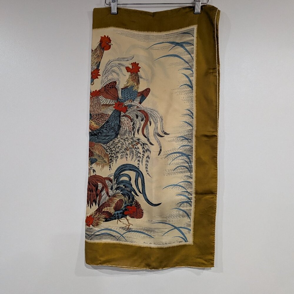 Simpsons Sears Chicken Rooster Print Scarf Gold Red Blue VINTAGE